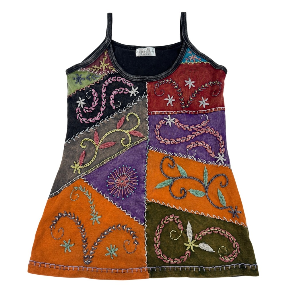 The Collection Royal Patchwork Embroidered Tank Top Boho M Whimsical Festival